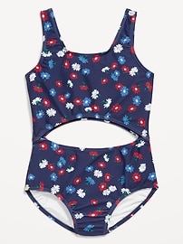 Image number 1 showing, Printed Cutout One-Piece Swimsuit for Girls