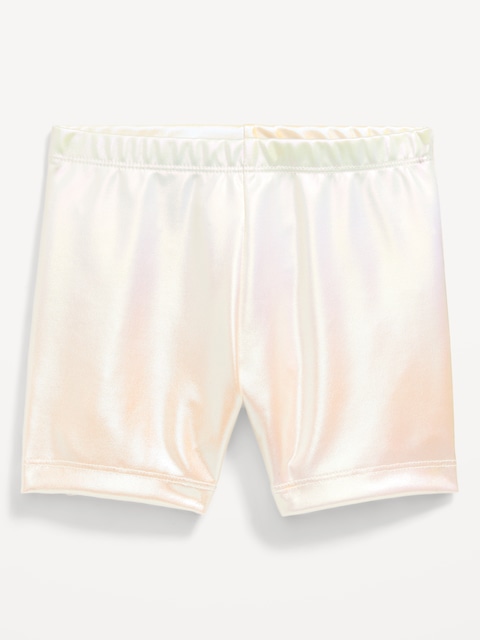 Shiny Biker Shorts for Toddler Girls - Ivory Pearl