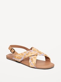 Image number 1 showing, Faux-Leather Raffia Cross-Strap Sandals for Girls
