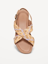 Image number 2 showing, Faux-Leather Raffia Cross-Strap Sandals for Girls