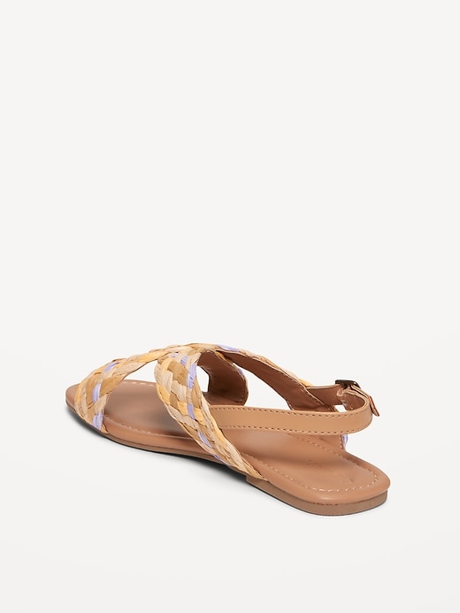 Image number 4 showing, Faux-Leather Raffia Cross-Strap Sandals for Girls