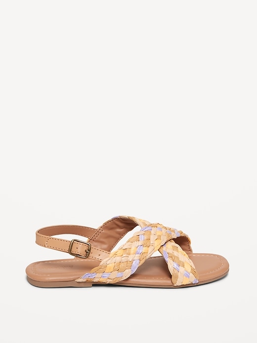 Image number 3 showing, Faux-Leather Raffia Cross-Strap Sandals for Girls