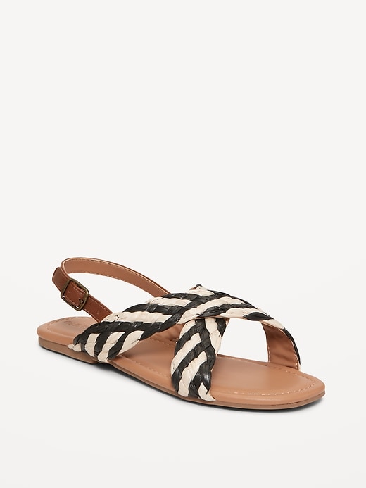 Image number 1 showing, Faux-Leather Raffia Cross-Strap Sandals for Girls