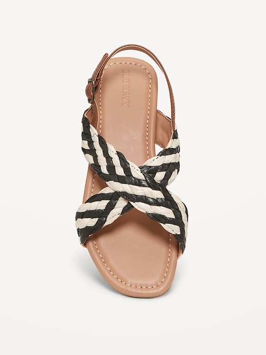 Image number 2 showing, Faux-Leather Raffia Cross-Strap Sandals for Girls