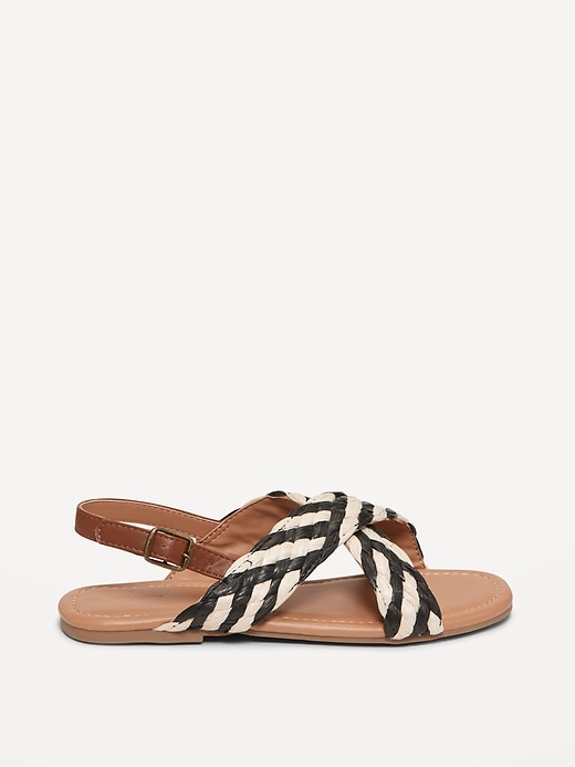 Image number 3 showing, Faux-Leather Raffia Cross-Strap Sandals for Girls