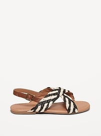 Image number 3 showing, Faux-Leather Raffia Cross-Strap Sandals for Girls