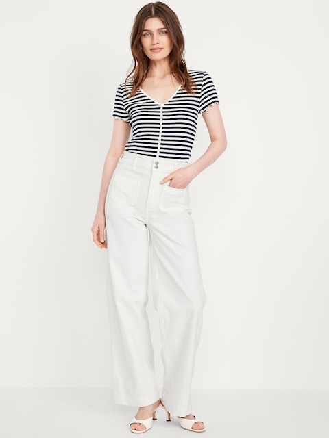 Extra High-Waisted Mariner Wide-Leg Jeans - White