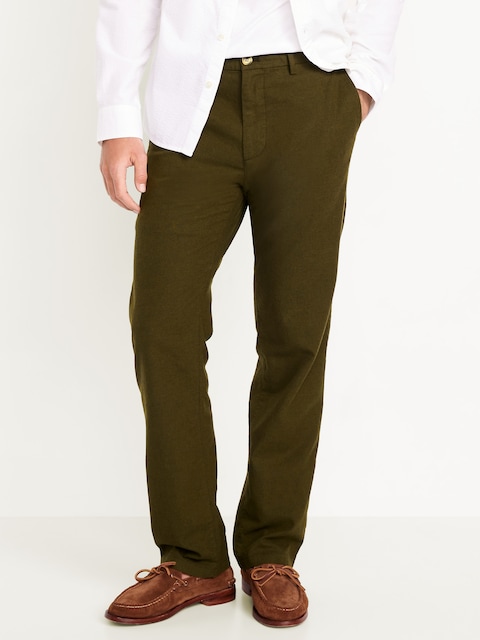 90's Straight Linen-Blend Chino Pants - Heritage Green