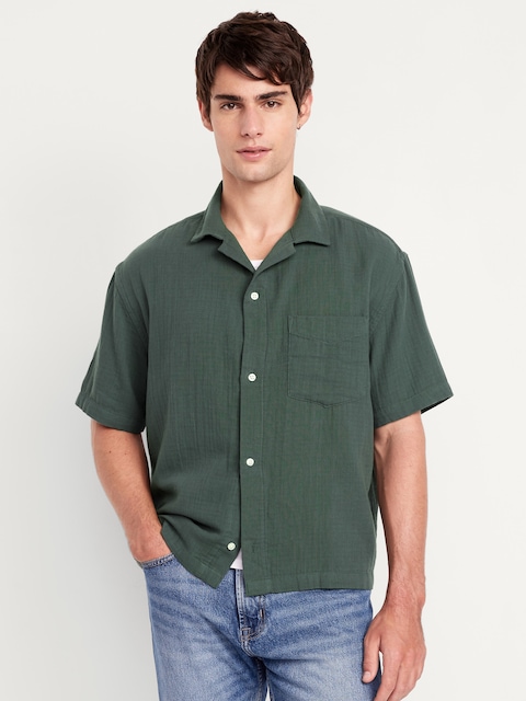 Short-Sleeve Cropped Heavyweight Camp Shirt - Terrestrial Green