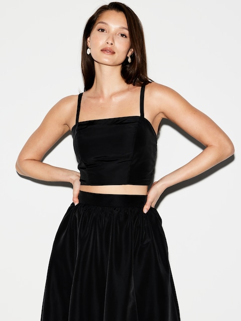 The Occasion by Old Navy Taffeta Cropped Tank Top - Black Jack
