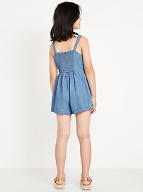 Image number 2 showing, Sleeveless Button-Front Jean Romper for Girls