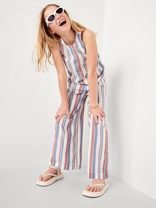 Image number 3 showing, Printed High-Waisted Linen-Blend Wide-Leg Pants for Girls