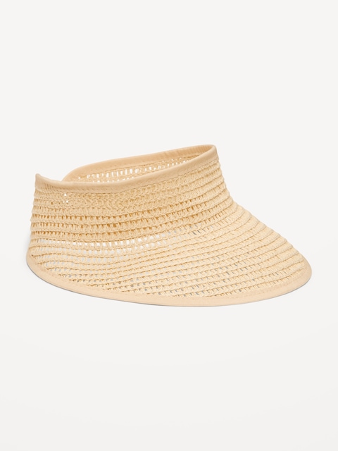 Straw Visor Hat for Women - Natural White