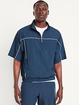 【BAON】[unisex] Hipom Nylon Over Short Sleeve Shirt Short-Sleeve Nylon Half-Zip Top | Old Navy