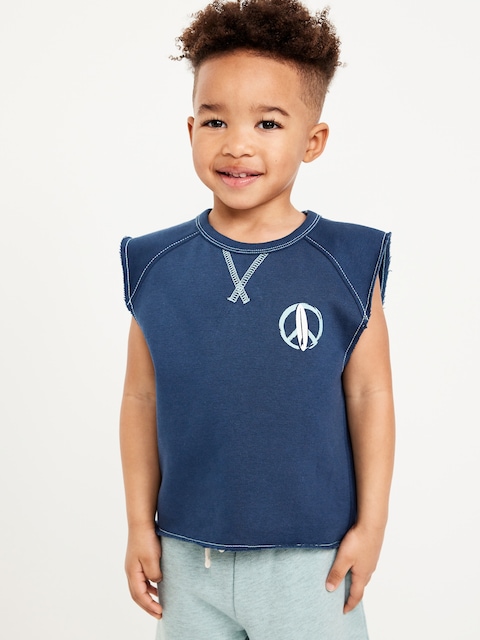 Oversized Sleeveless Fleece Graphic Top for Toddler Boys - Obscure Night