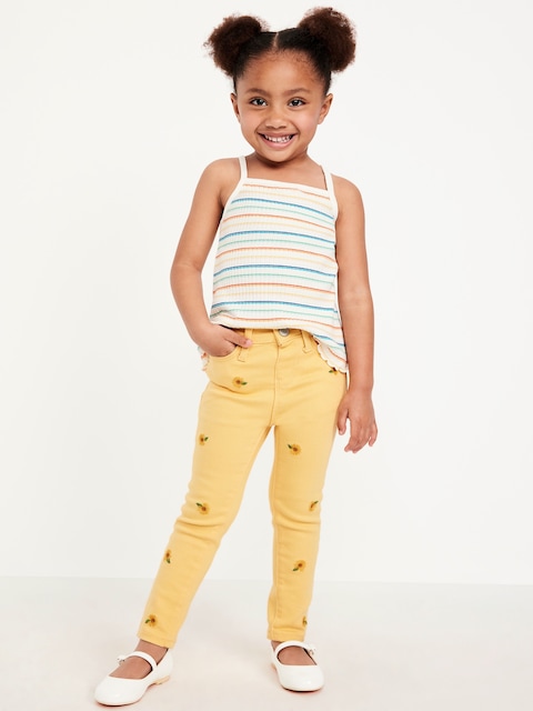 High-Waisted Rockstar 360° Stretch Embroidered Jeggings for Toddler Girls - Golden Aura
