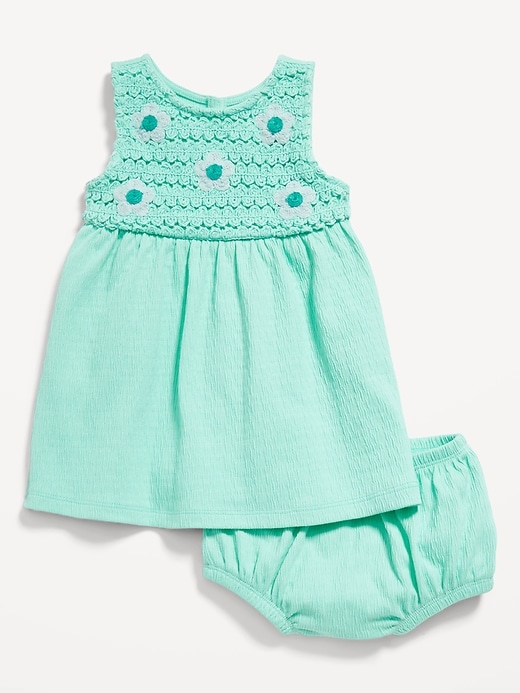 Image number 1 showing, Sleeveless Crochet-Panel Dress and Shorts Set for Baby