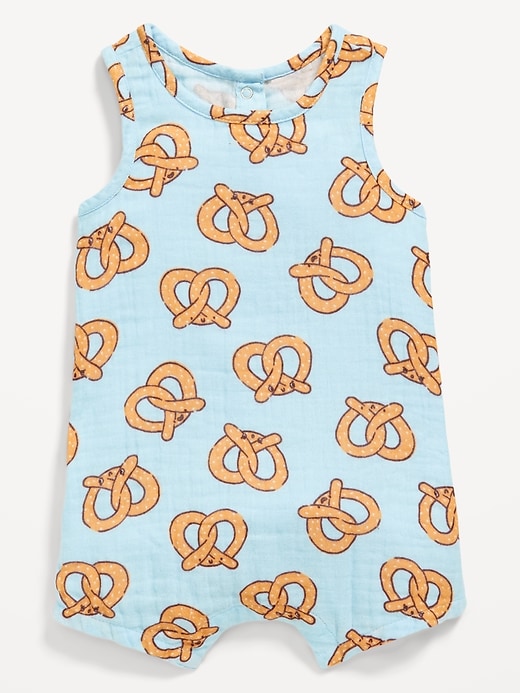 Image number 1 showing, Printed Sleeveless Double-Weave One-Piece Romper for Baby