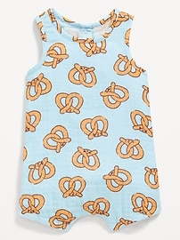 Image number 1 showing, Printed Sleeveless Double-Weave One-Piece Romper for Baby