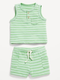 Image number 3 showing, Jacquard-Knit Henley Tank and Shorts Set for Baby