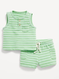 Image number 1 showing, Jacquard-Knit Henley Tank and Shorts Set for Baby