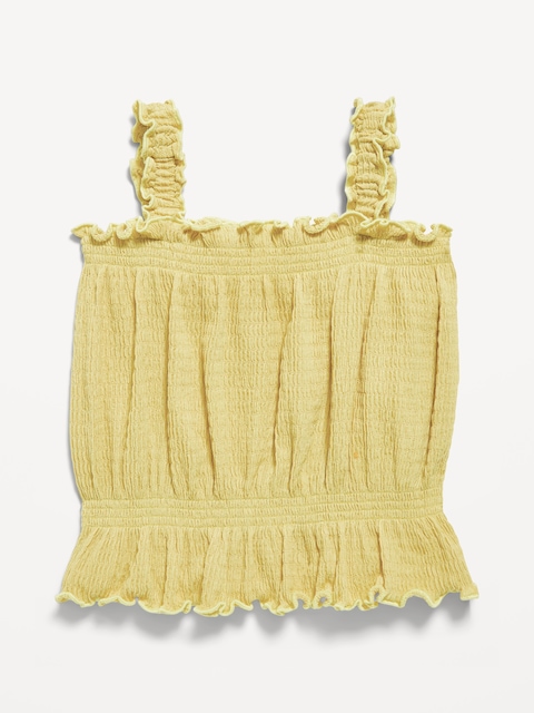 Sleeveless Crinkle Jacquard Peplum Tank Top for Toddler Girls - Lemongrass