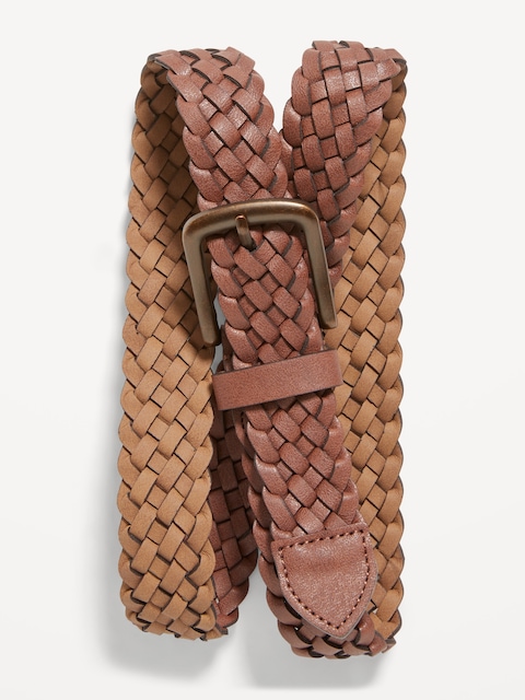 Braided Faux-Leather Belt for Men - Cognac Brown