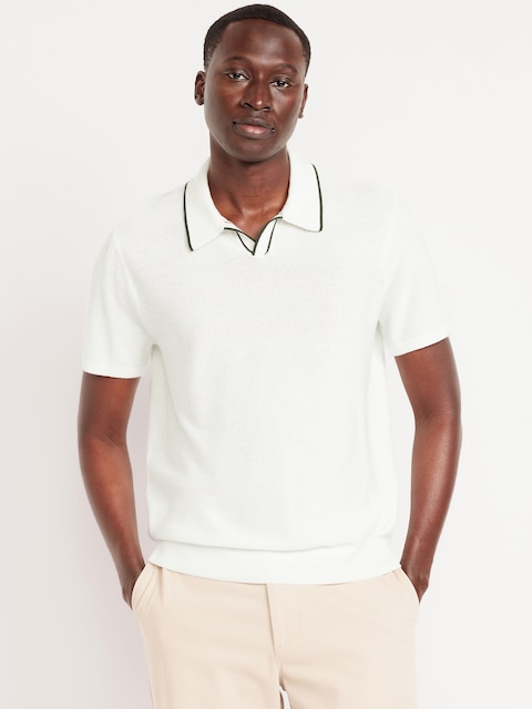 Tipped Collar Polo Sweater - Sea Salt