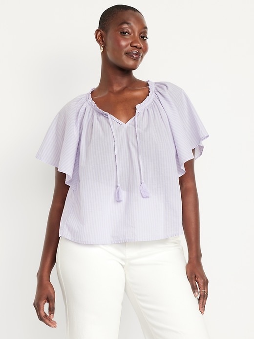 Image number 4 showing, Flutter-Sleeve Tassel-Tie Top