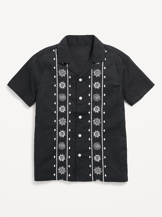 Image number 2 showing, Short-Sleeve Linen-Blend Embroidered Shirt for Boys