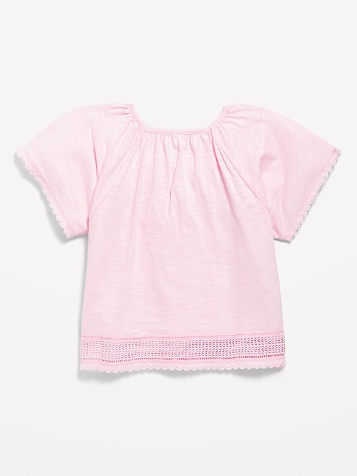 Image number 3 showing, Short Flutter-Sleeve Crochet-Trim Top for Girls