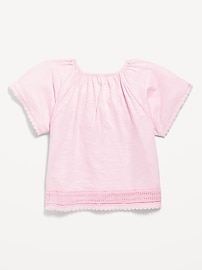 Image number 3 showing, Short Flutter-Sleeve Crochet-Trim Top for Girls
