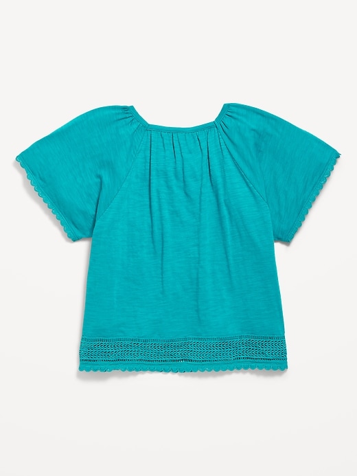 Image number 3 showing, Short Flutter-Sleeve Crochet-Trim Top for Girls
