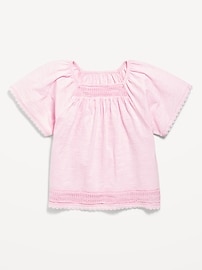 Image number 2 showing, Short Flutter-Sleeve Crochet-Trim Top for Girls