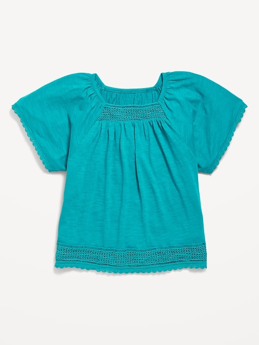 Image number 2 showing, Short Flutter-Sleeve Crochet-Trim Top for Girls