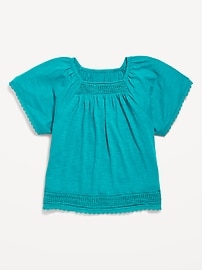 Image number 2 showing, Short Flutter-Sleeve Crochet-Trim Top for Girls