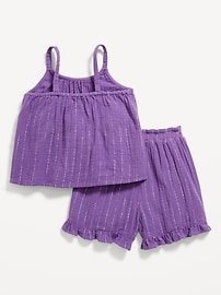 Image number 2 showing, Sleeveless Metallic Double-Weave Top and Shorts Set for Toddler Girls