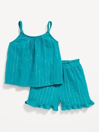 Image number 1 showing, Sleeveless Metallic Double-Weave Top and Shorts Set for Toddler Girls