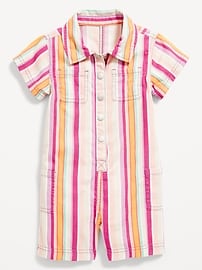 Image number 1 showing, Printed Short-Sleeve Utility Twill Romper for Toddler Girls