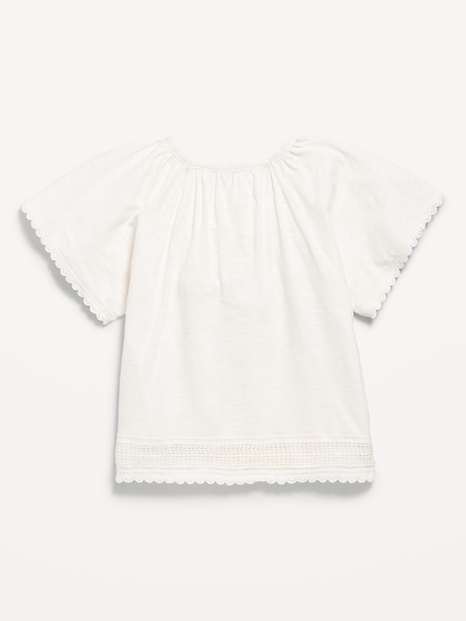 Image number 3 showing, Short Flutter-Sleeve Crochet-Trim Top for Girls