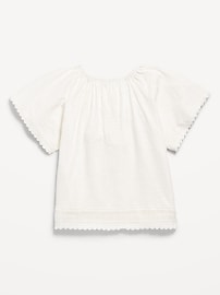 Image number 3 showing, Short Flutter-Sleeve Crochet-Trim Top for Girls