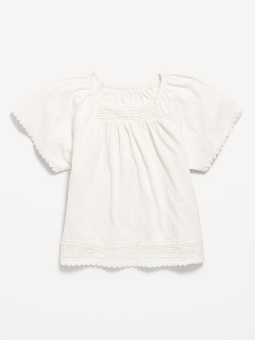 Image number 2 showing, Short Flutter-Sleeve Crochet-Trim Top for Girls
