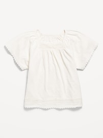 Image number 2 showing, Short Flutter-Sleeve Crochet-Trim Top for Girls