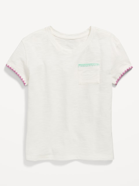 Softest Stitch-Trim Pocket T-Shirt for Girls - Sea Salt