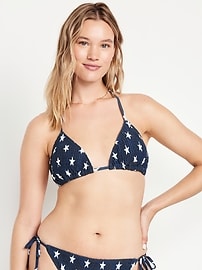 Textured Triangle String Bikini Swim Top