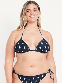 Textured Triangle String Bikini Swim Top