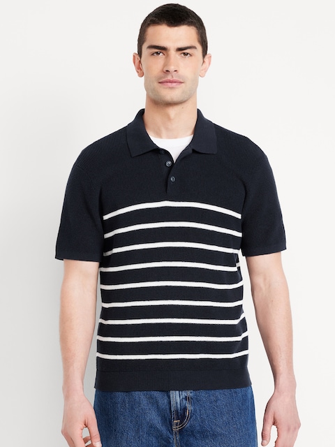 Short-Sleeve Sweater-Knit Polo - Navy Blue