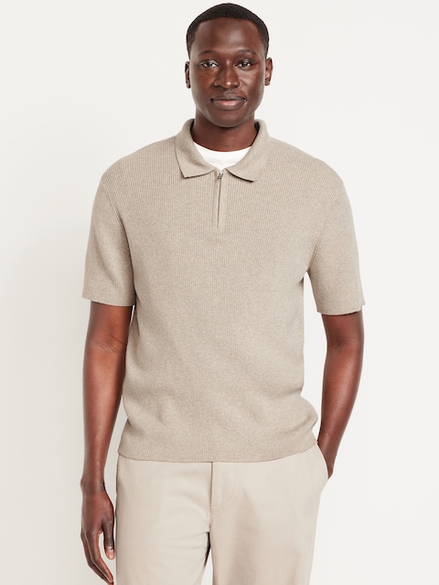 Short-Sleeve Sweater-Knit Polo - Tan