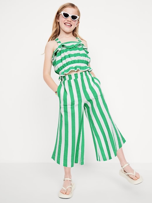 Image number 3 showing, High-Waisted Pucker Wide-Leg Pants for Girls