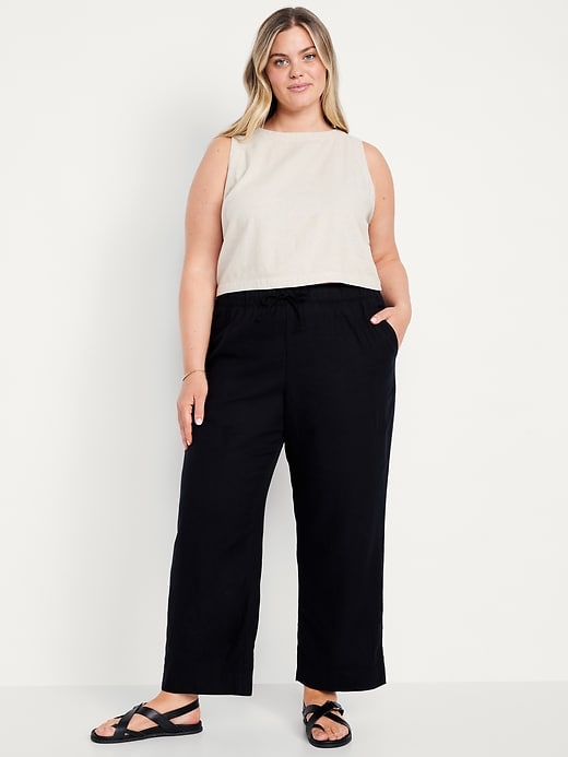 Image number 7 showing, High-Waisted Linen-Blend Straight Pants